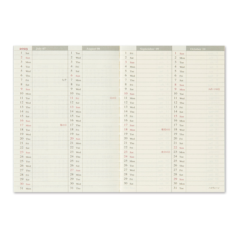 Traveler´s Notebook Kalender 2023 - 2. halvår- Passport Size - Ugentlig